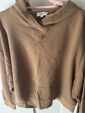 Haven Relaxed Waffle-Knit Hooded Sweatshirt in Tan
